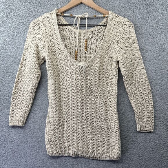 NWT GAP Sweater Womens XS Beige Cotton Open Knit Y2K 2000s Boho Fairy Art Indie - Picture 10 of 14